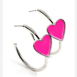 New Silver Hoop Post Fashion Earrings with Pink Fushia Fedora Charm Heart